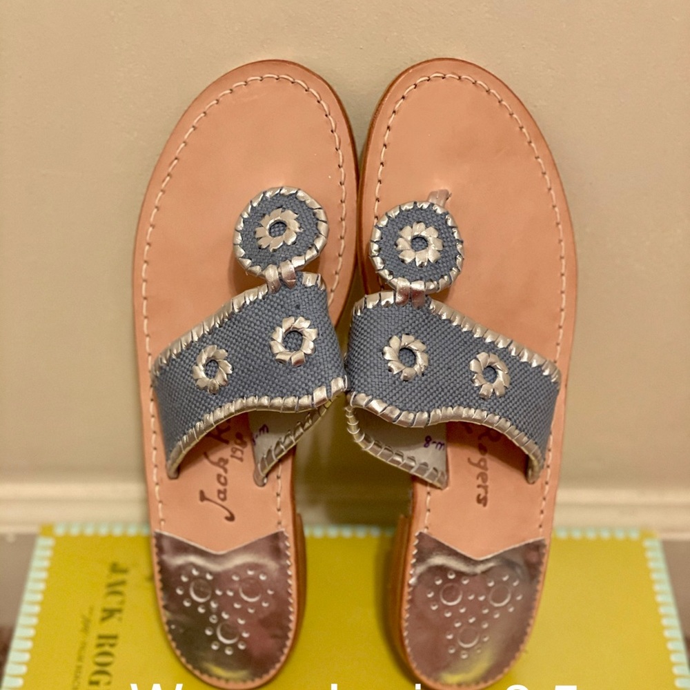 Jack Rogers- Gray Silver Woven Leather Sandal